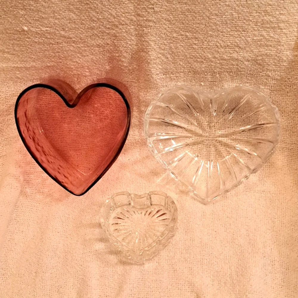 3 Glass Heart Dishes